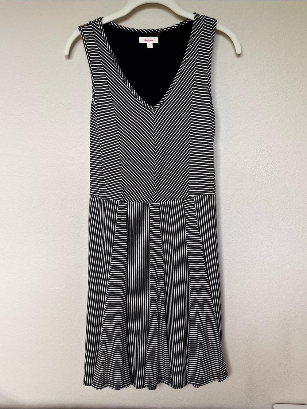Pink Lotus Black & White Striped V-Neck Tank Dress